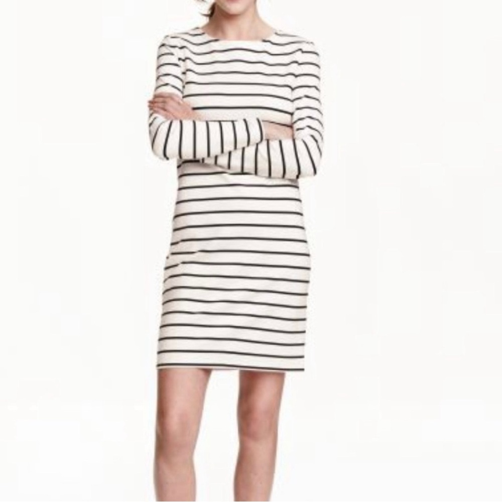 H&M Basic Cream + Black Striped Dress in Women’s size Medium
